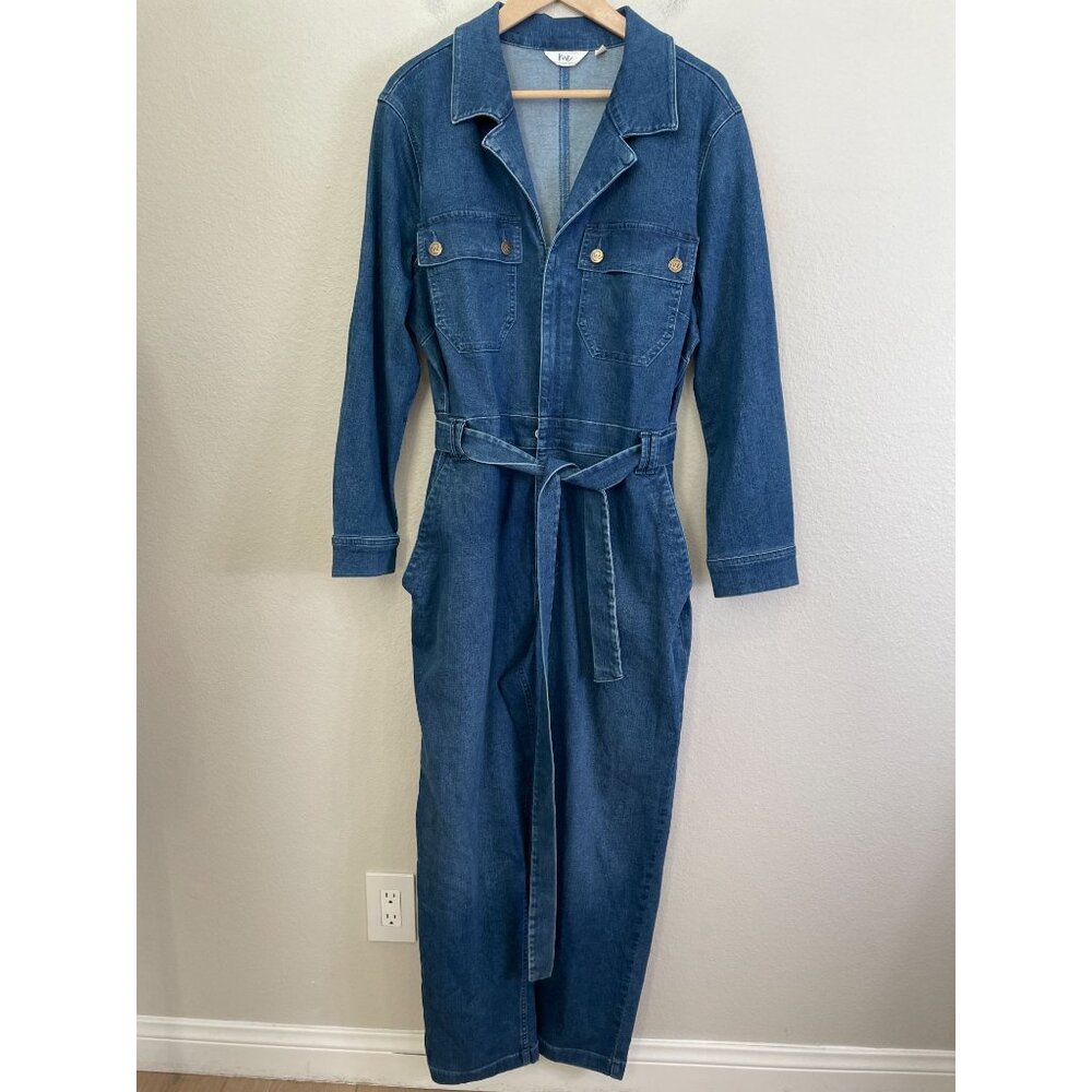 Me By Jennie Garth Womens Plus 18W Denim Jumpsuit Belt Long Sleeve Button Pocket